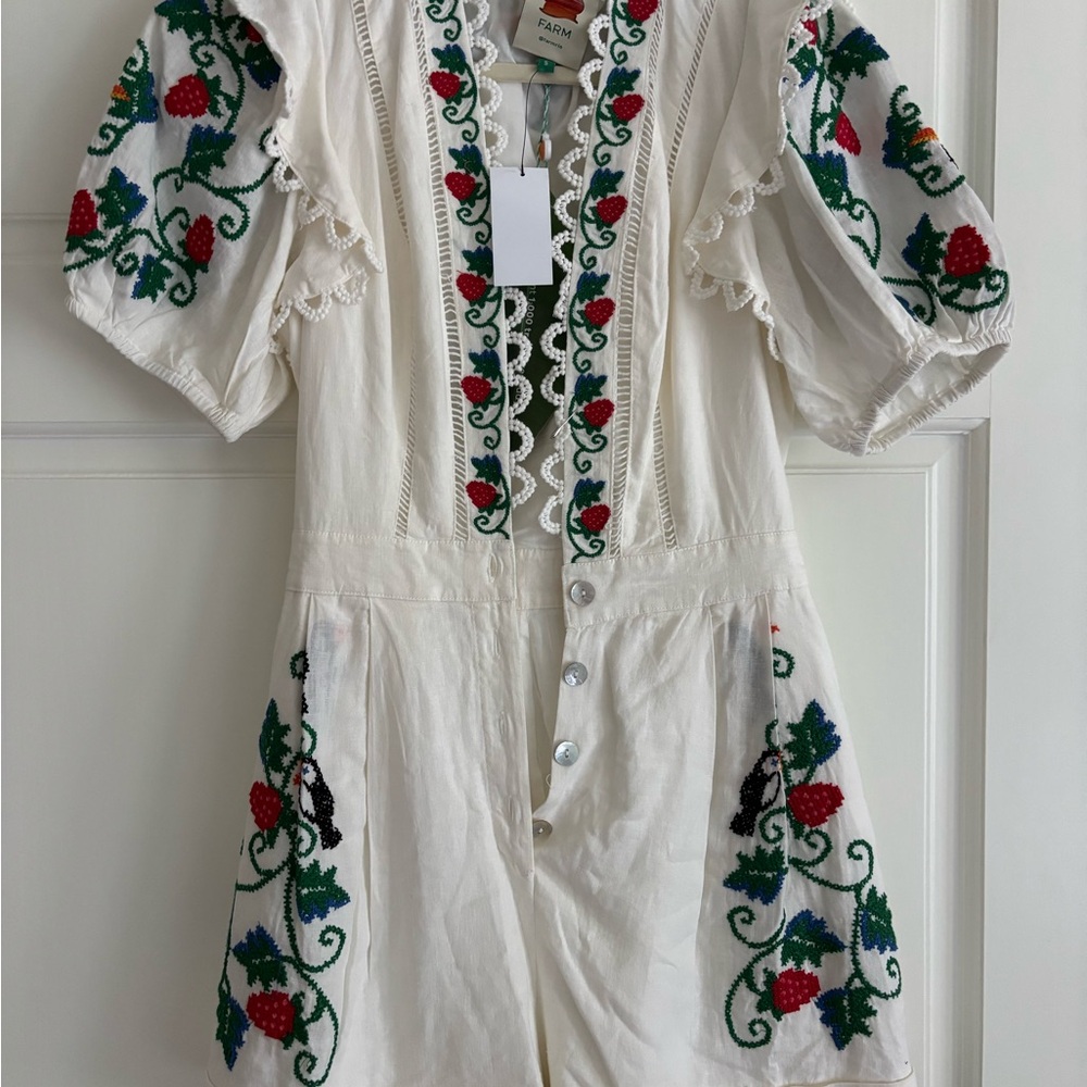FARM Rio White Romper with Colorful Embroidery
